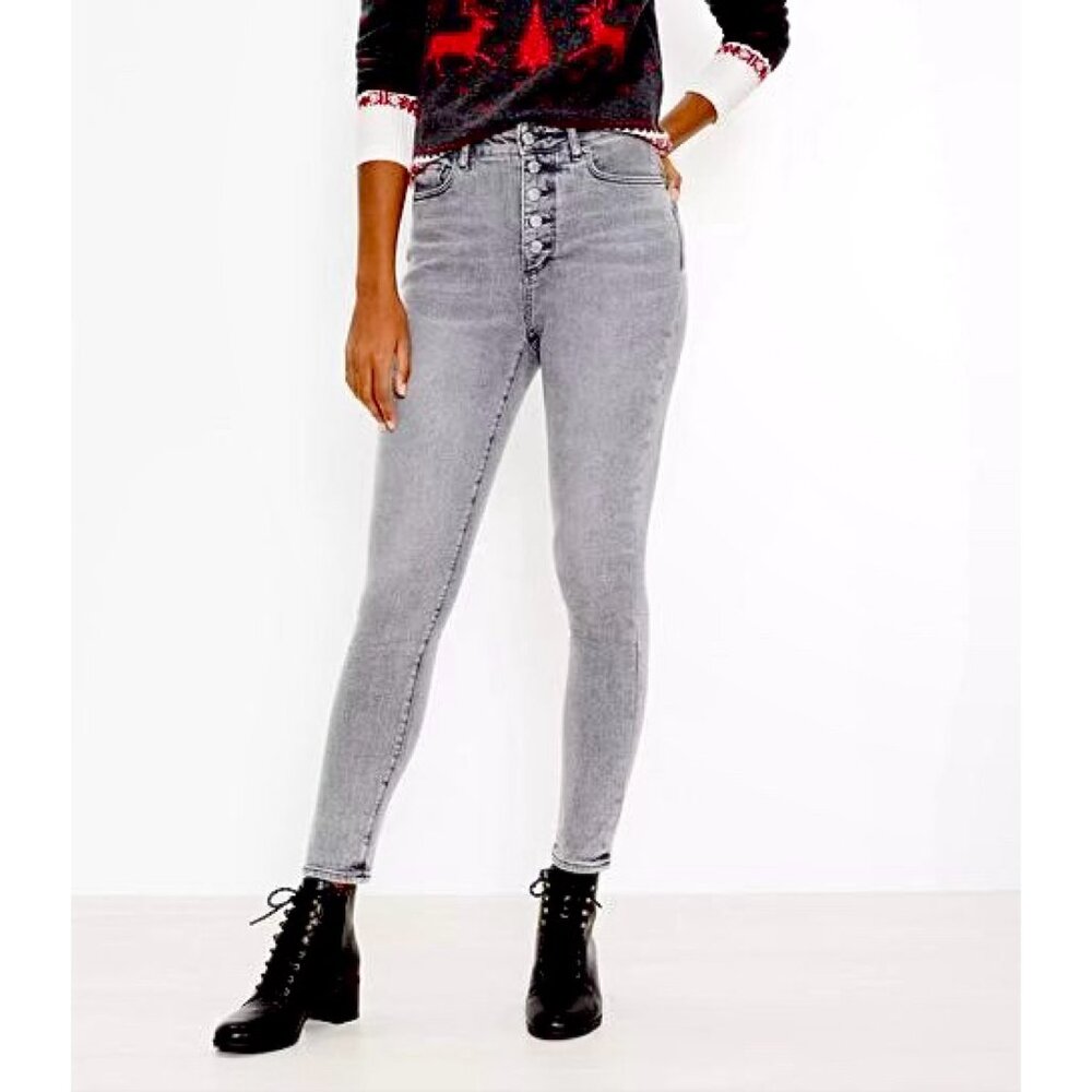 LOFT Button Front High Rise Skinny Jeans